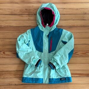 Lands' End Girls' Mint Teal Hooded Winter Jacket with Pink Trim
